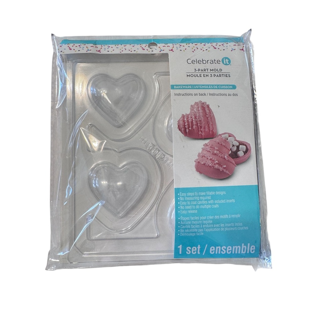 Celebrate It Clear Heart 3-Part Mold Bakeware Holiday Chocolate Bomb‎ DIY New